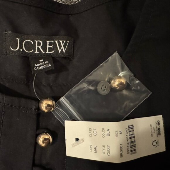 J.Crew Shirred Popover Top Blouse Shirt in Cotton Black Size Medium NWT - Picture 4 of 9